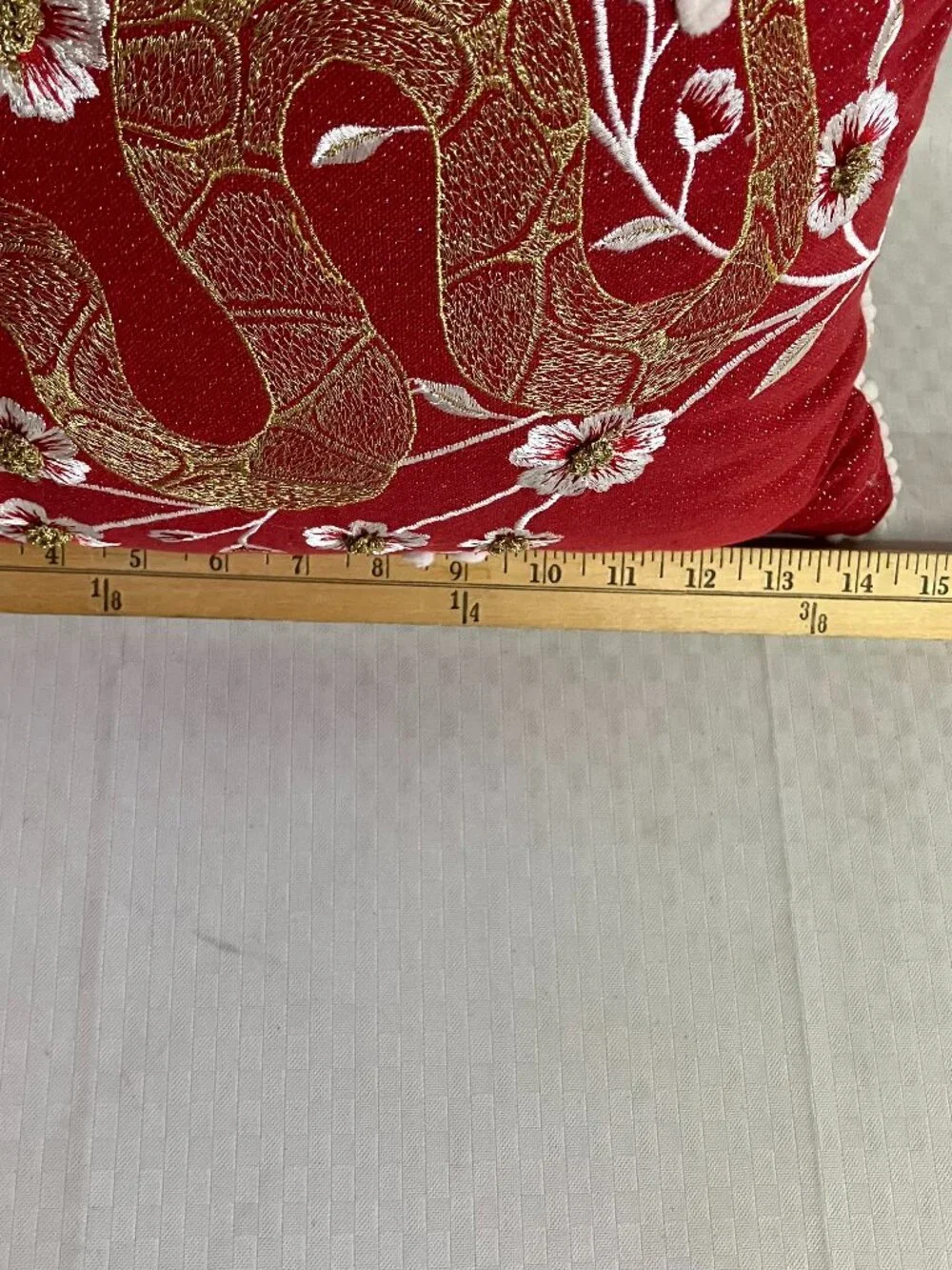 Unbranded Throw Pillow Size 16x16 Red Gold Snake Floral Embroidered